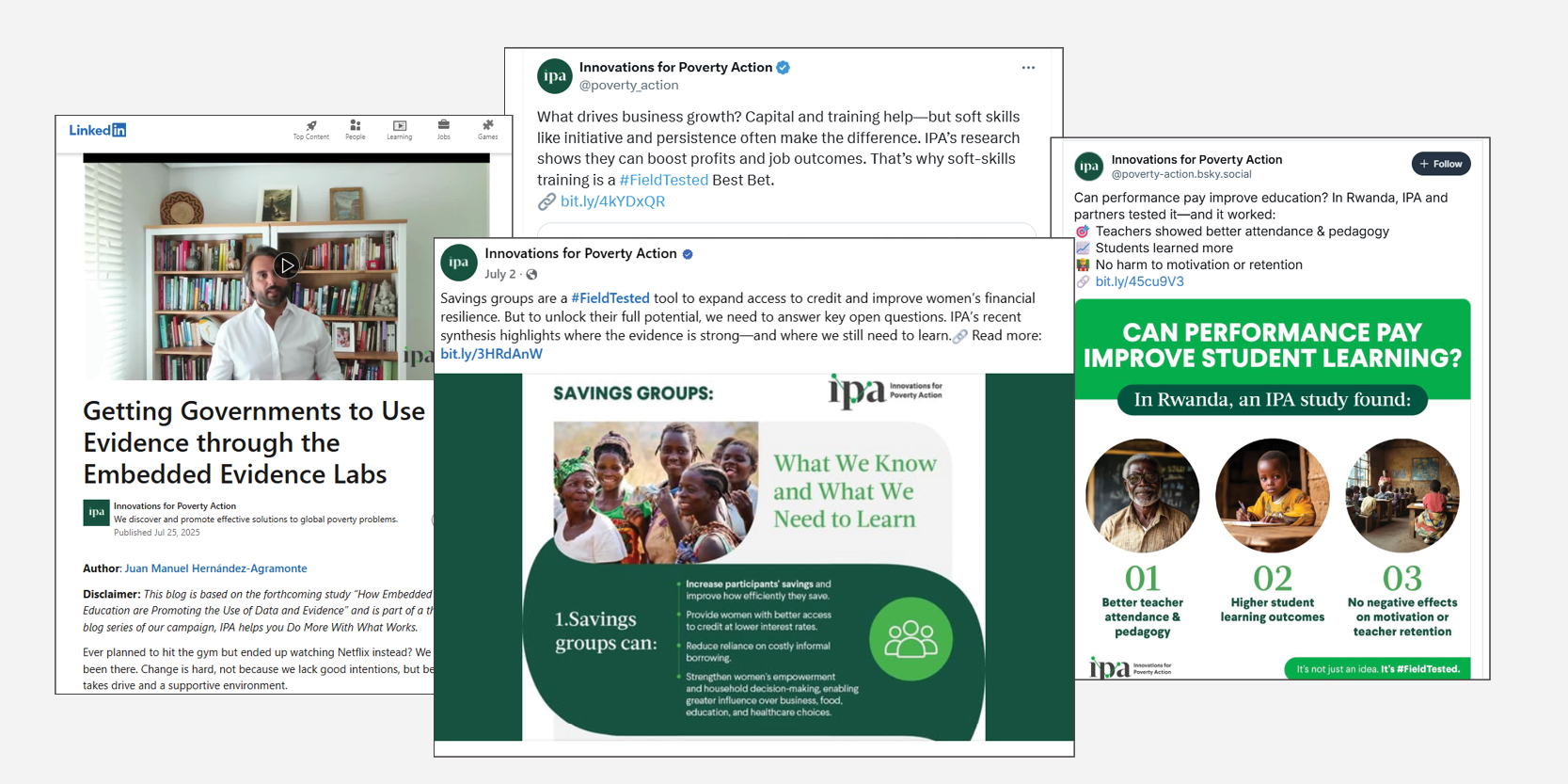 Collage of screenshots of social media posts from IPA's Do More With What Works campaign