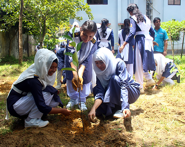 Students in Sylhet, Bangladesh plant a tree. © 2018 HM Shahidul Islam / Shutterstock