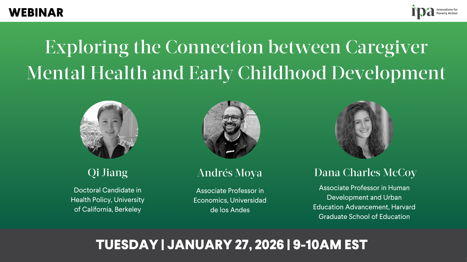 Banner image that summarizes the title and date of the webinar as well as the headshot photos and affiliations of the panelists