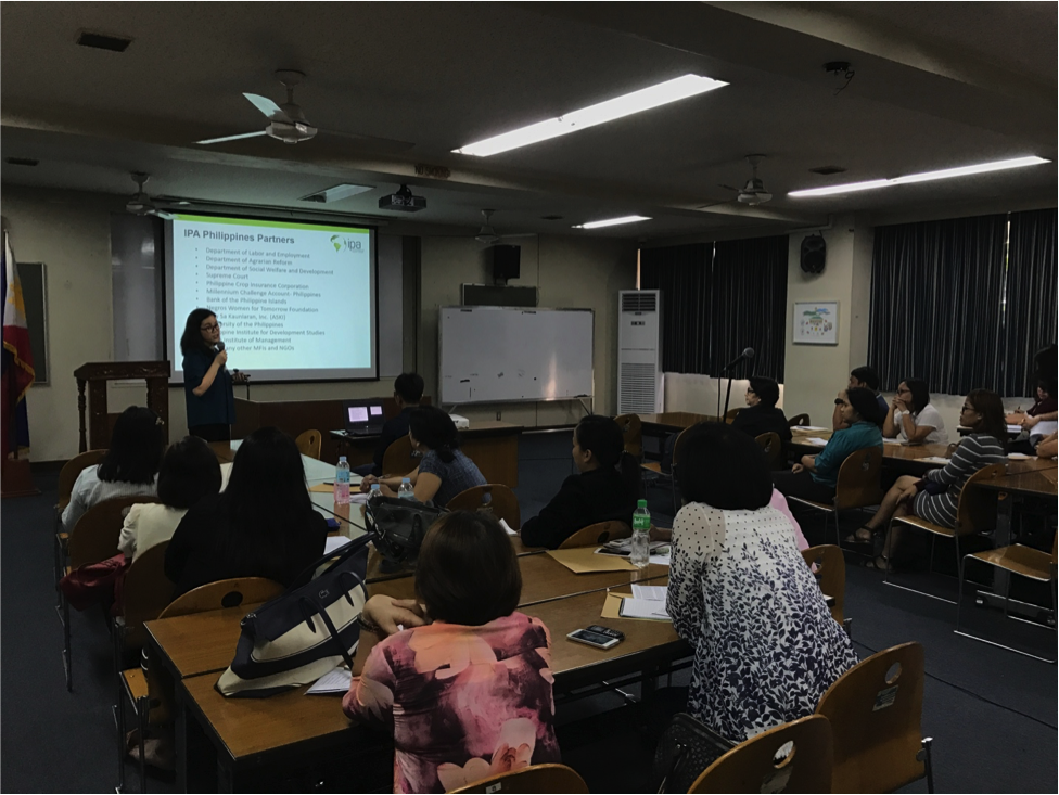 IPA Philippines Country Director Nassreena Sampaco-Baddiri presenting at the theory of change workshop IPA Philippines Country Director Nassreena Sampaco-Baddiri presenting at the theory of change workshop
