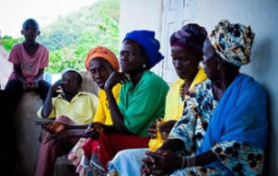 A rural community gathers in Sierra Leone