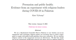 Thumbnail Image of Working Paper by Kate Vybornyr: Persuasion and Public Health: Evidence from an Experiment with Religious Leaders during COVID-19 in Pakistan