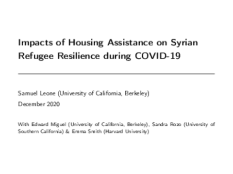 Impacts of Housing Assistance on Syrian Refugee Resilience during COVID-19