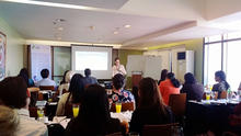 Nassreena Sampaco-Baddiri, IPA Philippines Country Director, speaks to participants on evaluating social programs Nassreena Sampaco-Baddiri presenting